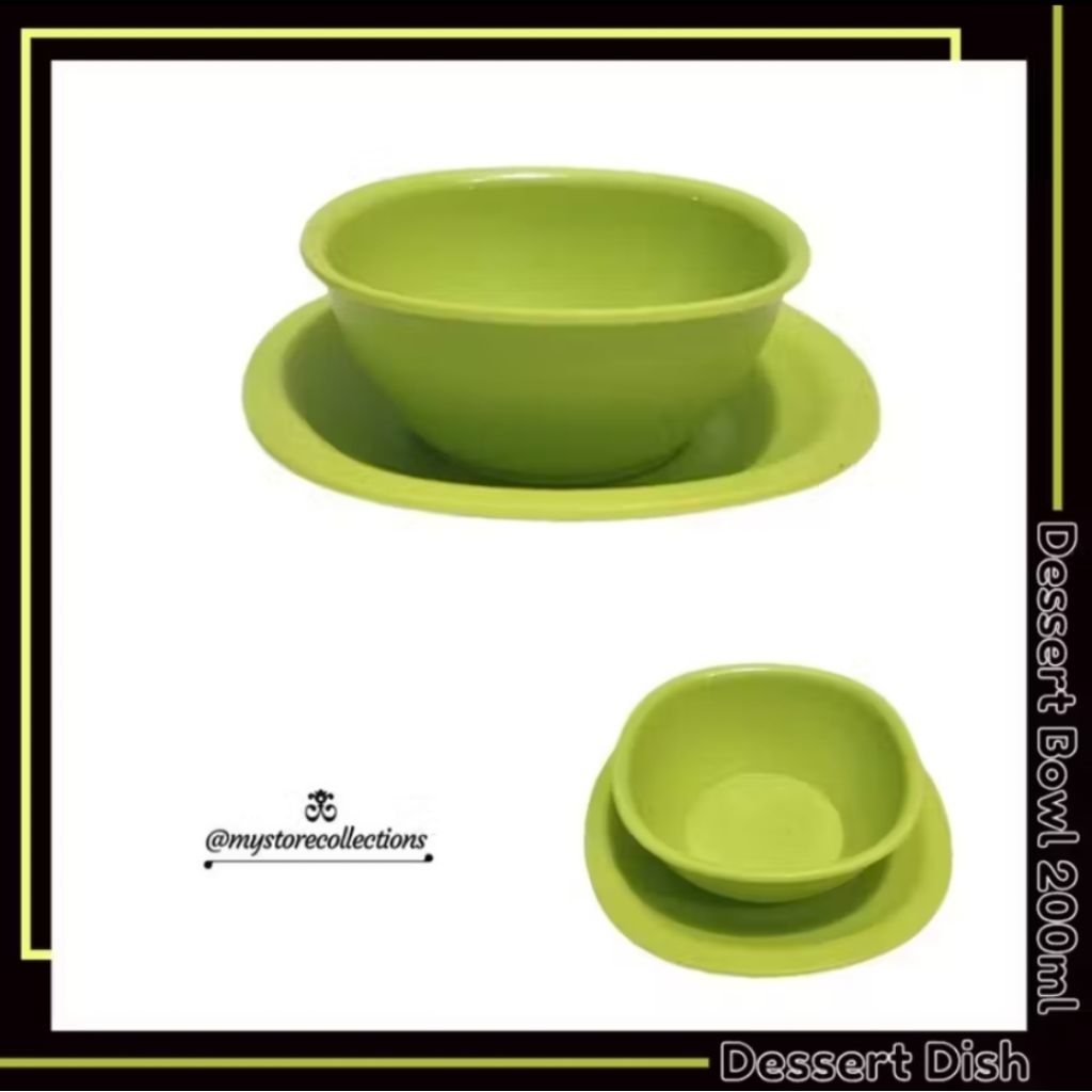 Tupperware dessert bowl 200ml + dessert plate ( 1 pasang warna hijau )
