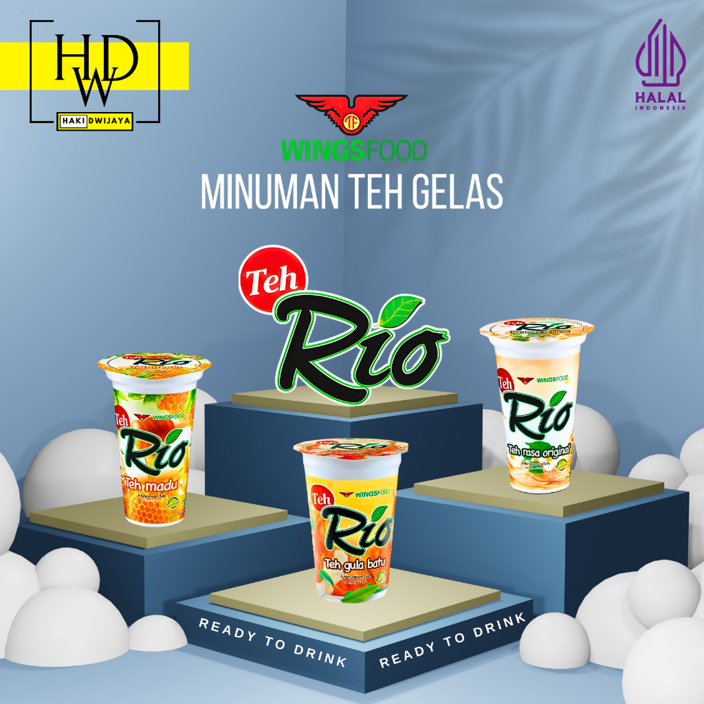 Teh Rio Minuman Teh Cup Segar Siap Minum, Praktis & Menyegarkan Rasa Original, Madu dan Gula Batu Ke