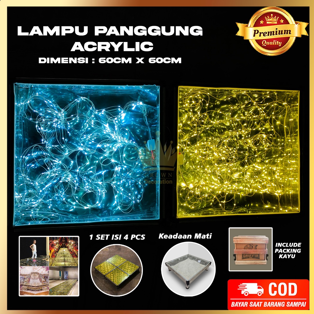 1 Set 4 Pcs Lampu Kaca Panggung [ Include Packing Kayu ] Akrilik Lantai Kaca Tempered Glass LED Star
