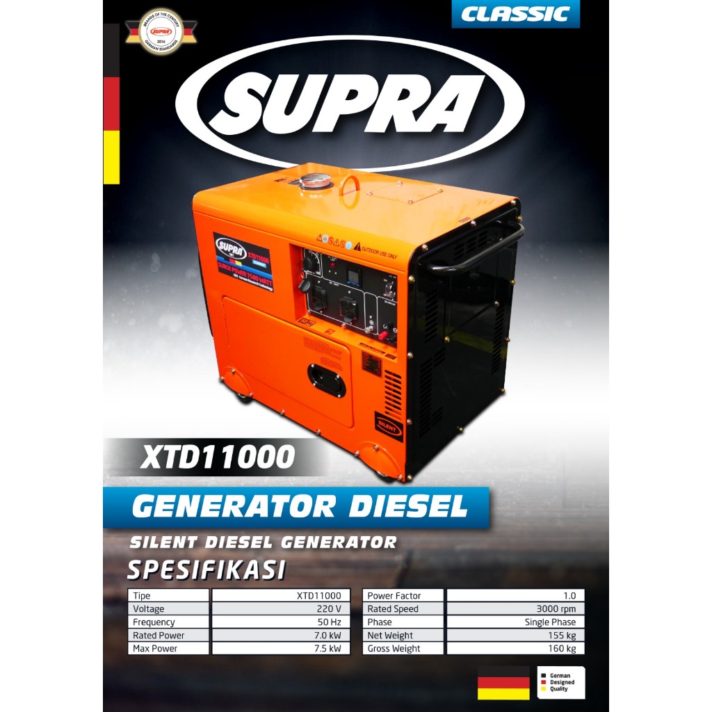 SUPRA XTD11000 Mesin Genset /Silent Genset Diesel Generator 7000 Watt