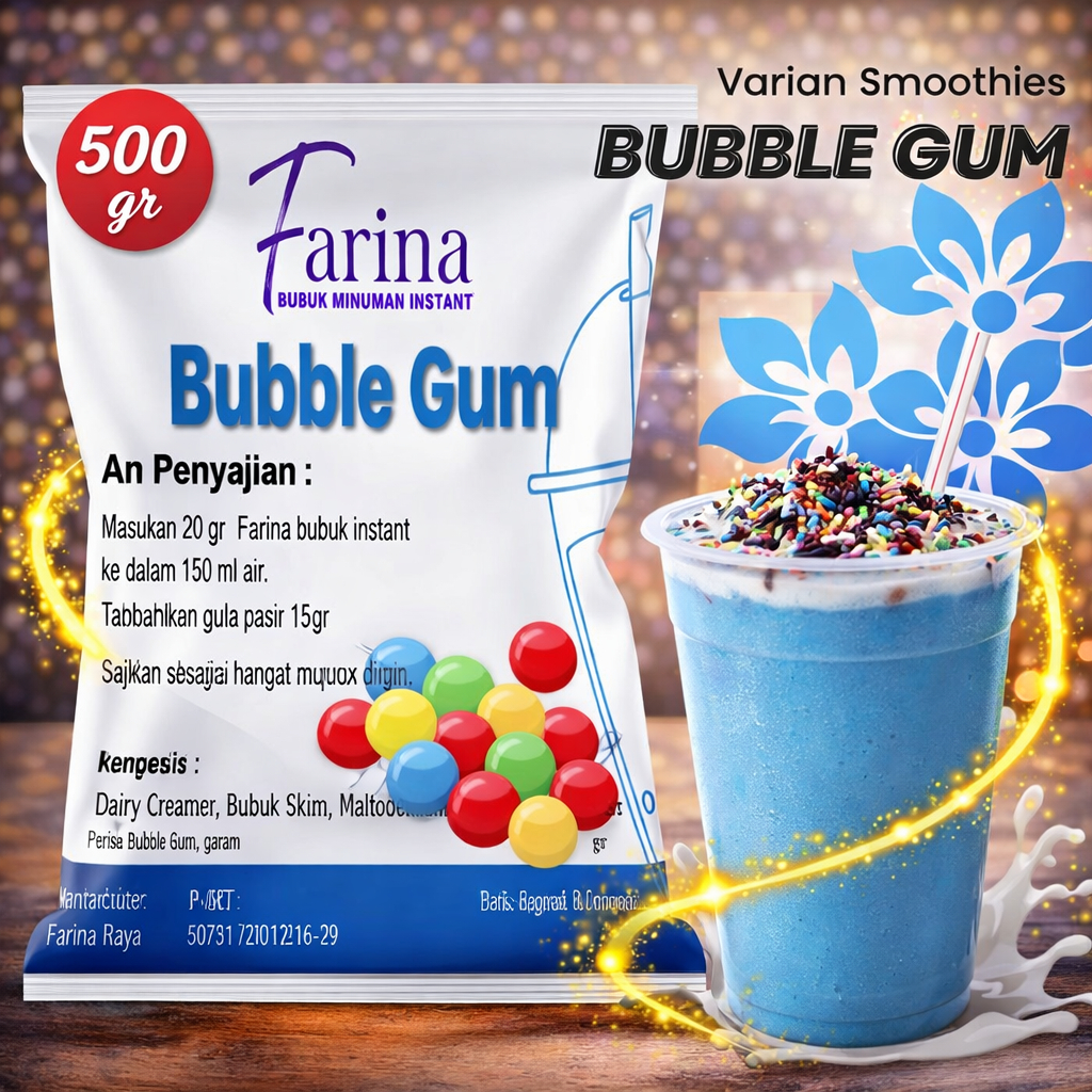 FARINA Bubuk Minuman Bubble Gum - Bubuk Minuman Bubble Gum 500gr Plain