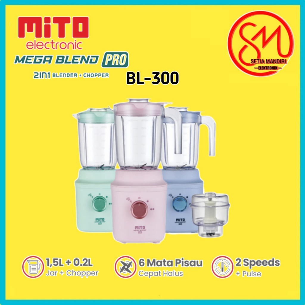 MITO BL300 Blender + Chopper 1.5 Liter 2in1 6 Mata Pisau MITOCHIBA Mega Blend Pro