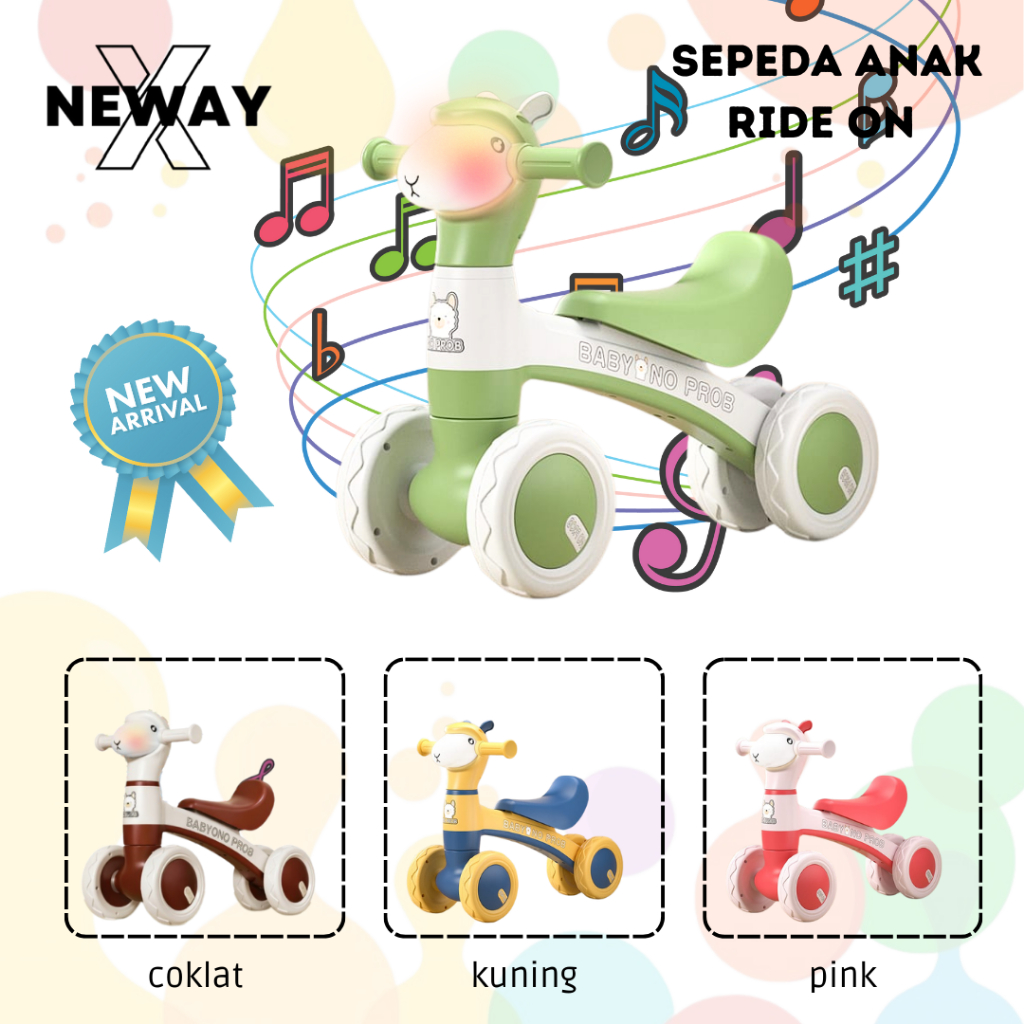 NewayX Sepeda Anak Ride On Alpaca Mainan Balance Bike Keseimbangan Dorong Lampu Musik Toys