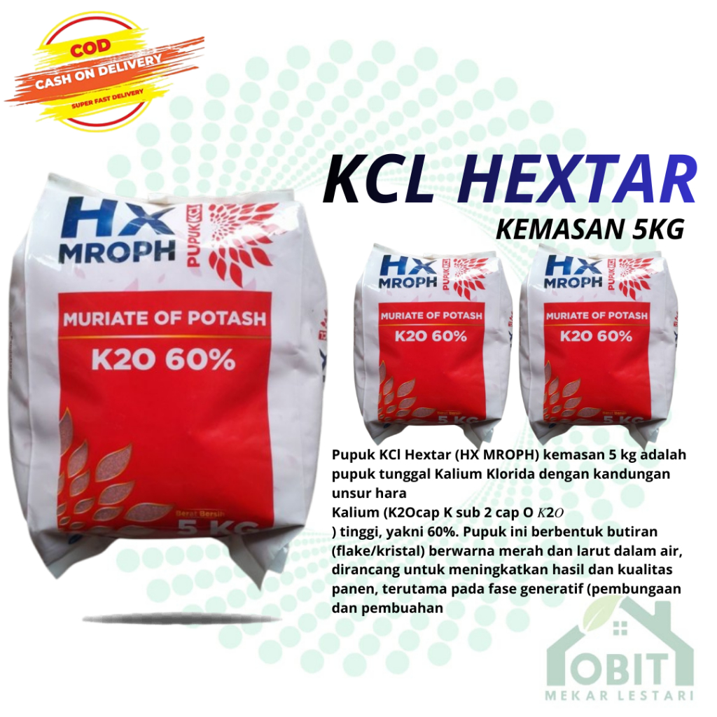 KCL HX MROPH 5 Kg Pupuk K2O (Kalium) 60% Meningkatkan Hasil dan Kualitas Panen DGW Hextar Fertilizer