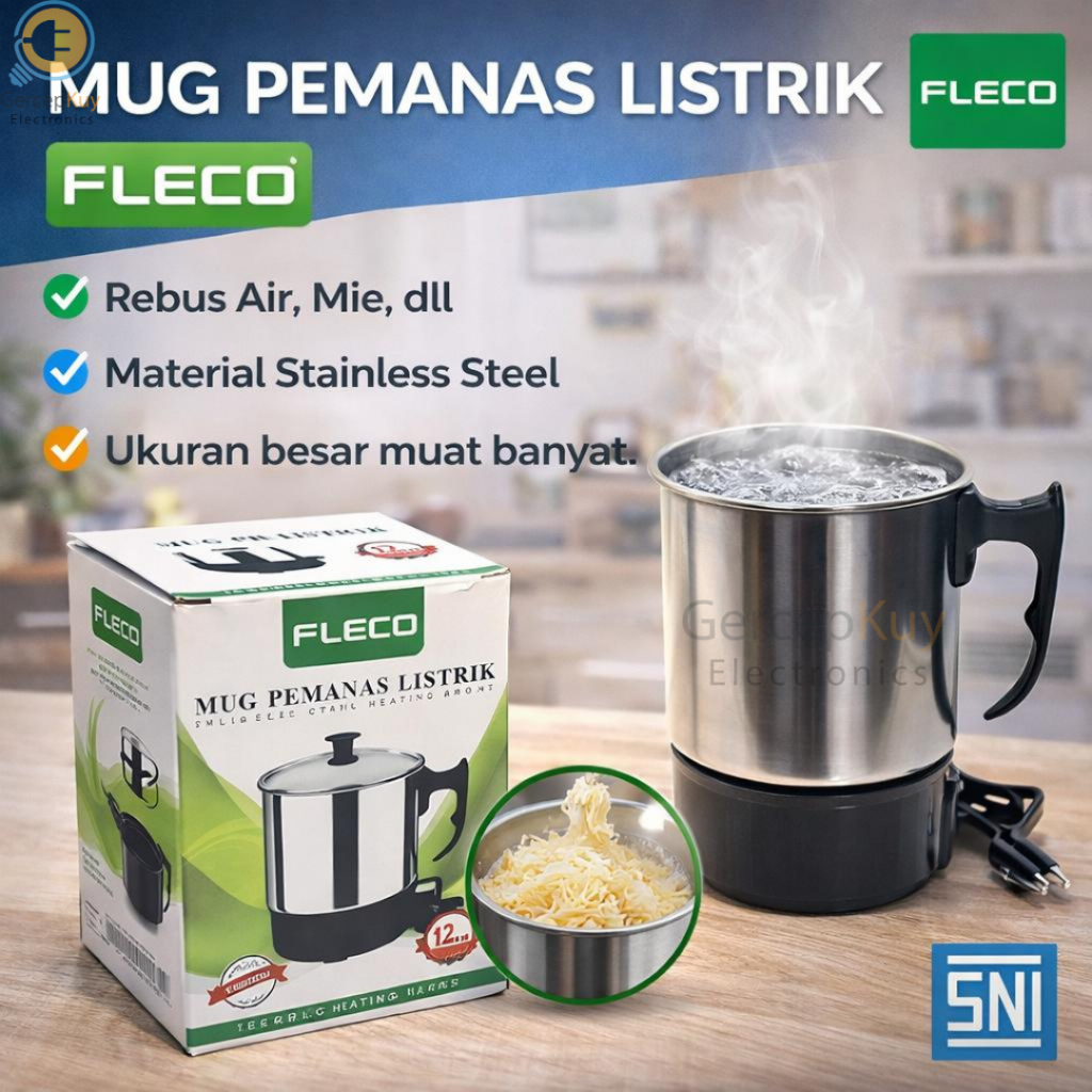 Mug Gelas Pemanas Listrik / Teko Kecil / Electric Heating Cup / Cangkir Listrik Stainless Steel Flec
