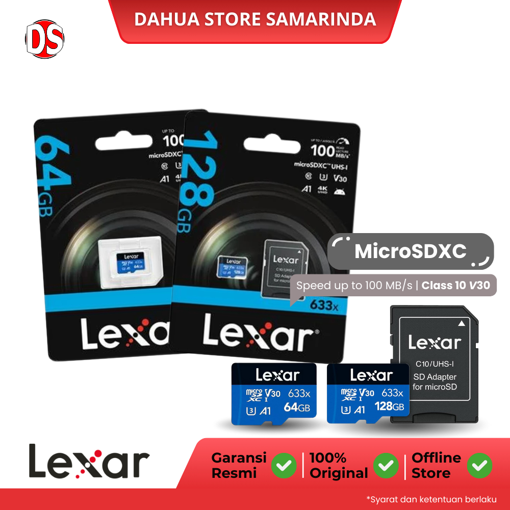 Lexar MicroSD 64GB / 128GB Class 10 – Kartu Memori HP CCTV Dashcam Original