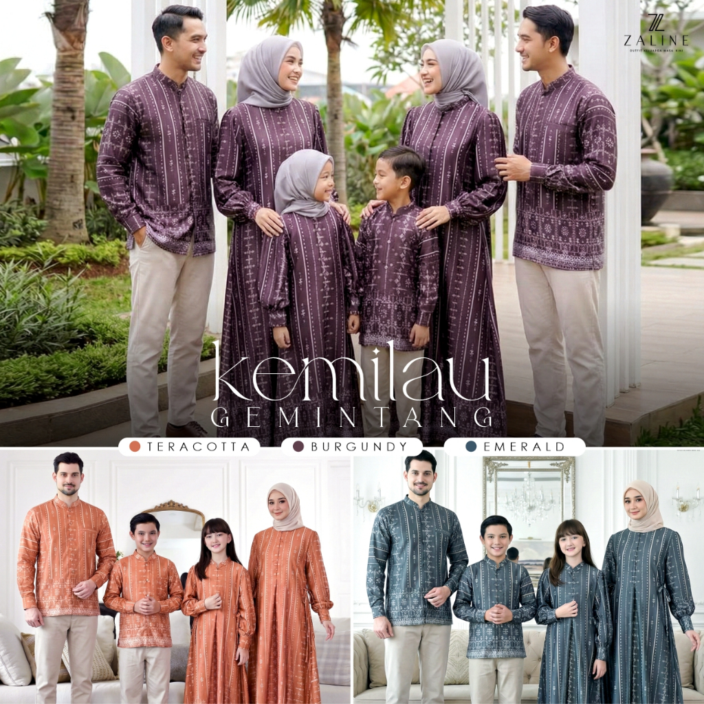 Zaline Sarimbit Keluarga Lebaran 2026 Premium Set|Baju Couple Family Keluarga Lebaran Idul Fitri 202