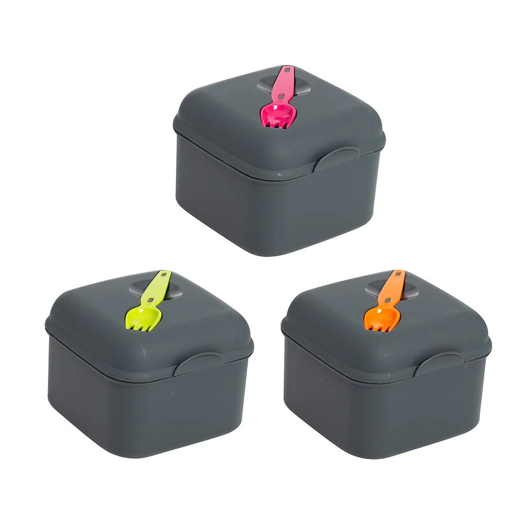 HEREVIN salad box / lunch box dengan garpu sendok / lunch box hitam / salad box BPA FREE FOOD GRADE 