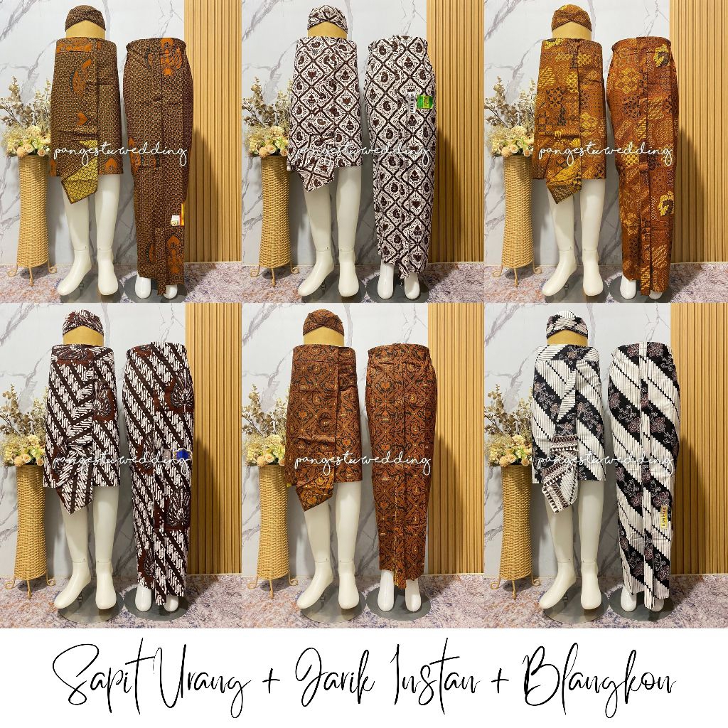 Set Couple Sepasang Jarik Instan dan Sapit Urang + Blangkon Solo - Motif Lengkap