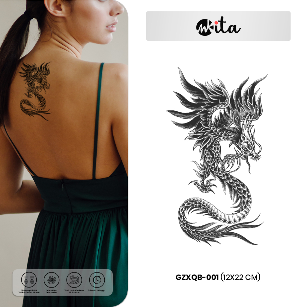 INKITA-Tato Temporer Semi Permanent Fruit Ink Sementara Tatto Lengan Tahan Air Ular Naga Singa Burun