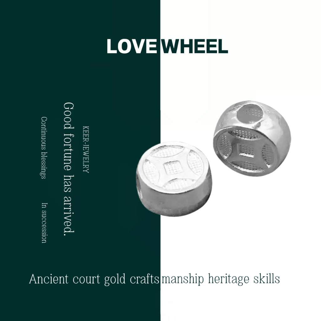 [LOVE WHEEL] Manik-manik Koin Keberuntungan 3D Perak Murni S999 | Spacer Beads DIY Gelang Anyaman Ta
