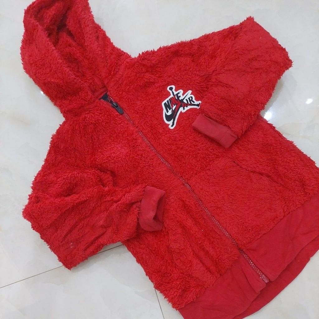 JORDAN JAKET MANTEL SWEATER ZIPPER ANAK RED MERAH NIKE AIR ORI BULU SERPA PL