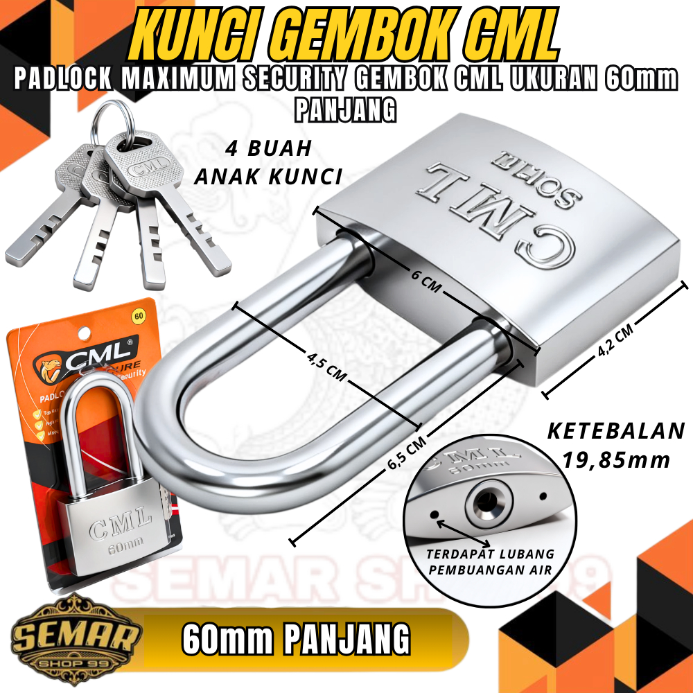Gembok CML Kunci Pintu Rumah Leher Panjang Ukuran 60mm / Kunci Gembok CML Pintu Gerbang Besi / Kunci