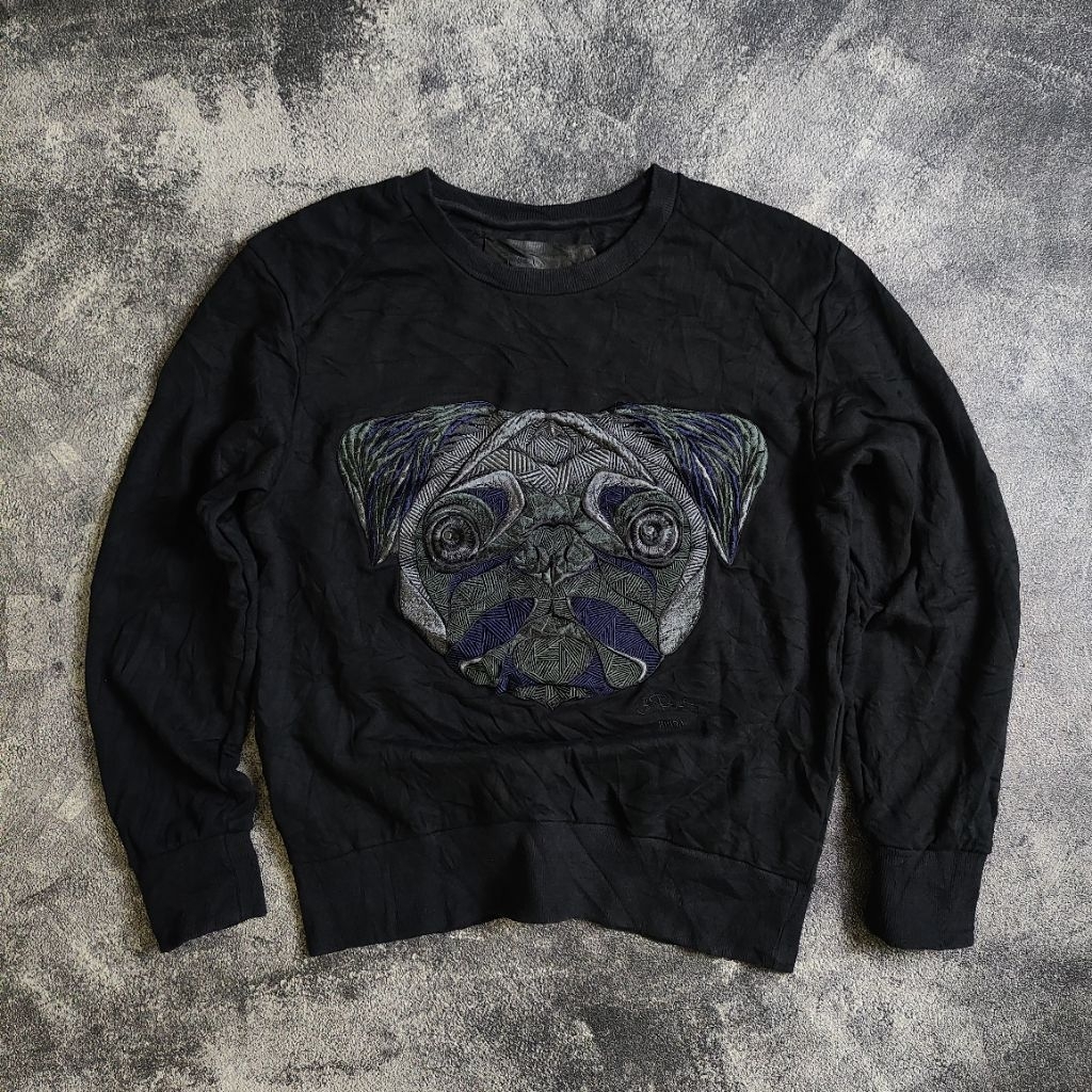 (M) JUUN.J Pug Dog Embroidered Sweatshirt