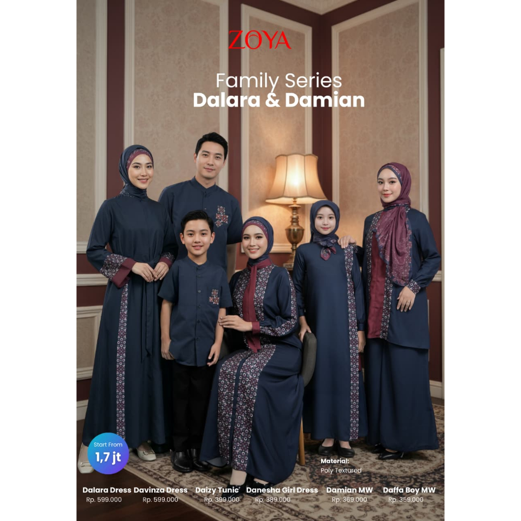ZOYA Sarimbit 2026 Family Navy Border Series - Fashion Muslim Set Sarimbit Keluarga Dalara Dress/Dav