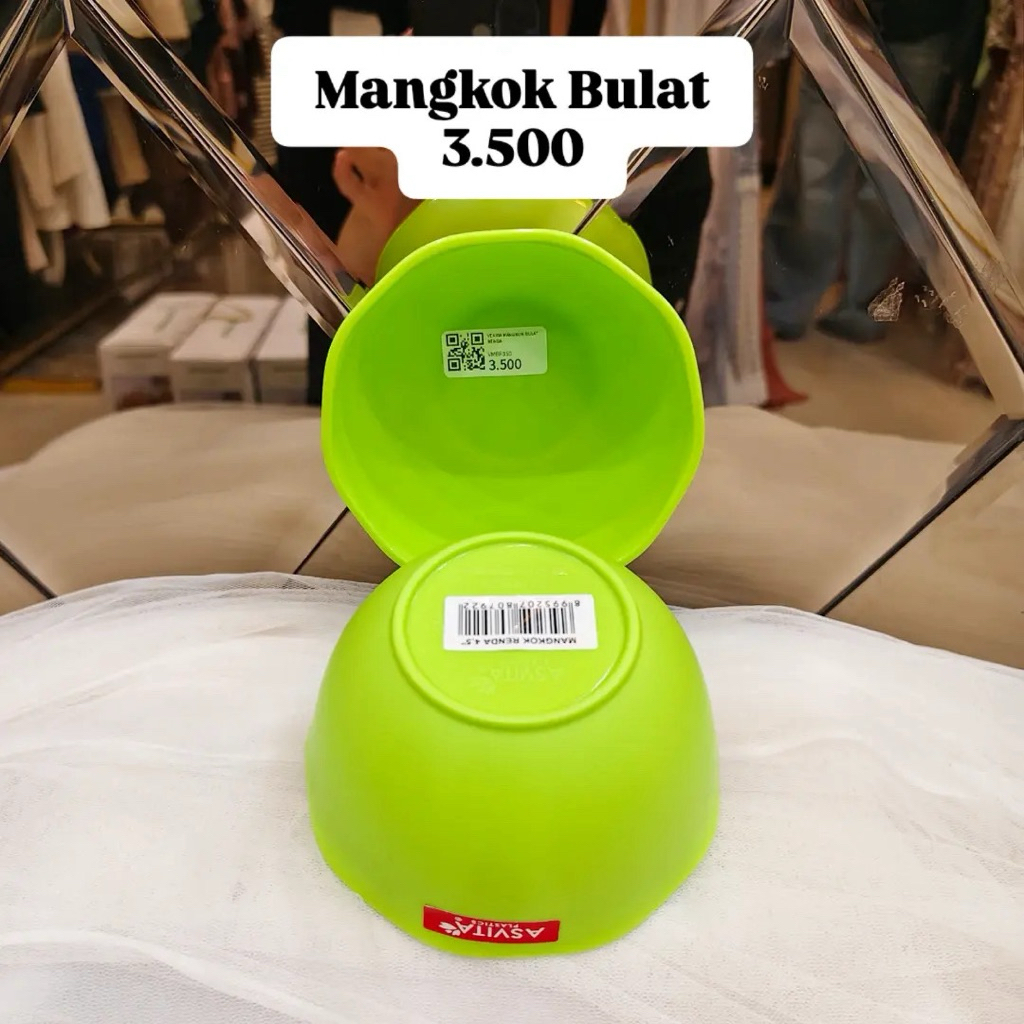 Mangkok Plastik (hijau) Kecil AS 4.5" 300ml Asvita / Mangkuk Makan Food Grade Murah Meriah