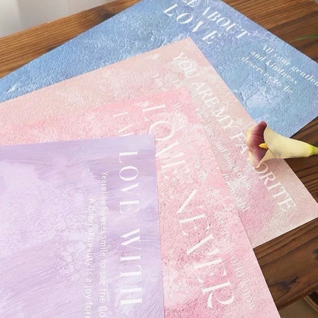 BT ( 5 Lembar ) Kertas Valentine Tulisan Corak Love abstract lukisan bagus | Kertas Craft Tebal Wate