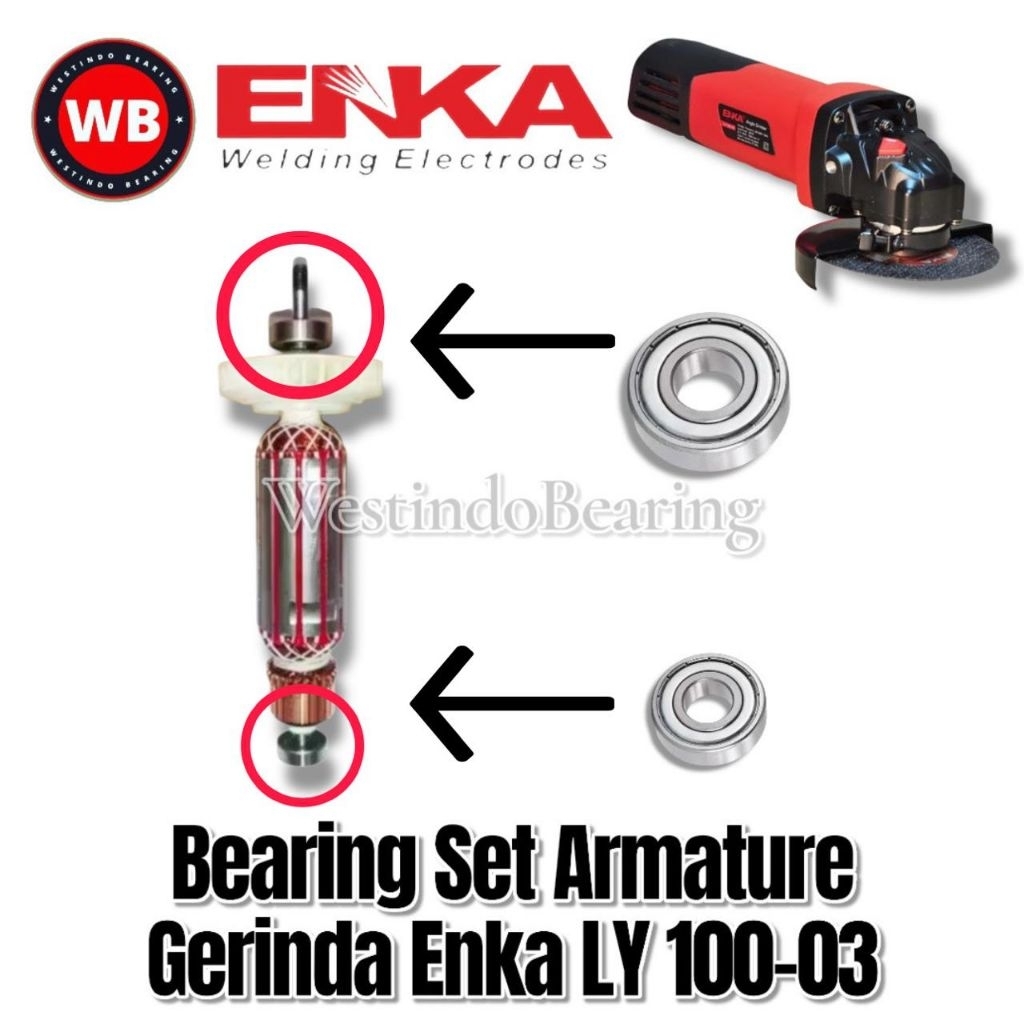 Bearing Set 2pcs Armature Gerinda Enka LY100-03 Laher Laker Lahar Klahar Angker Atas Bawah Mesin Ger