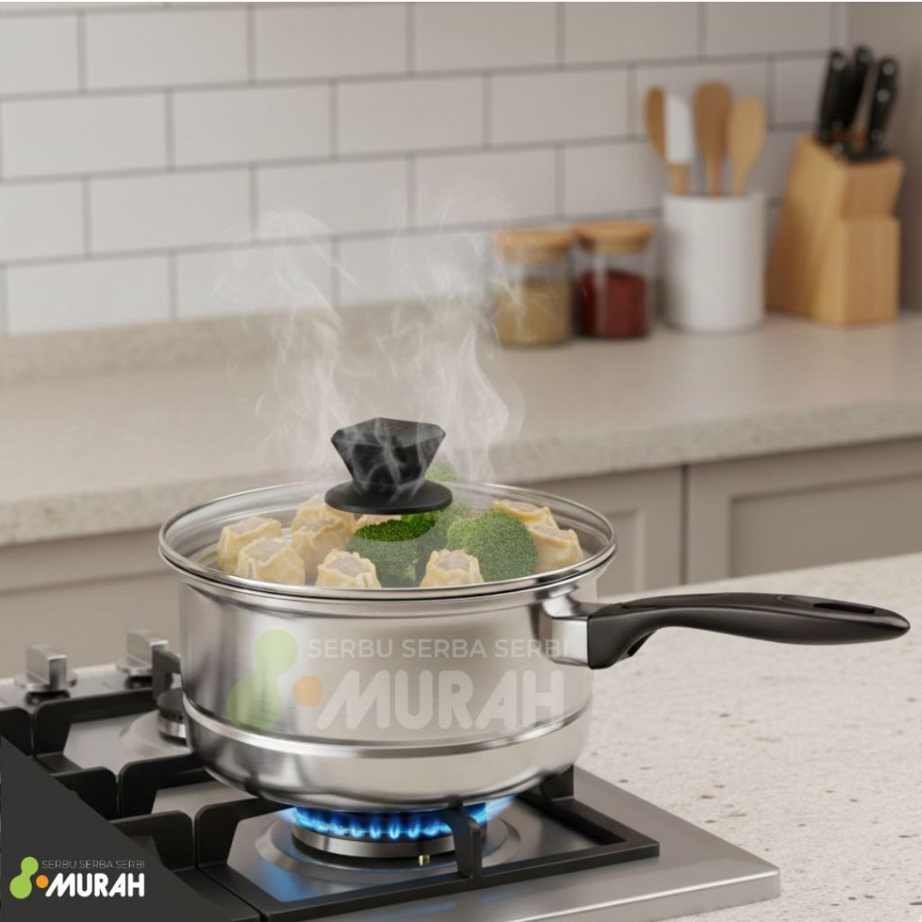 SERBU MURAH - Panci Steamer + Tutup Kaca + Saringan Panci Kukus Panci Mie Texania / MIlk Pot / Panci