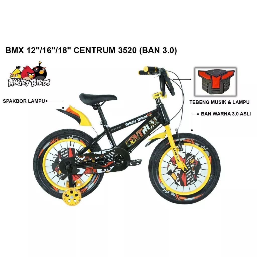 BONUS BELL SEPEDA ANAK BMX 12 16 18 INCH CENTRUM ANGRY BIRDS BMX CENTRUM 3520-3 SEPEDA ANAK 16 INCH
