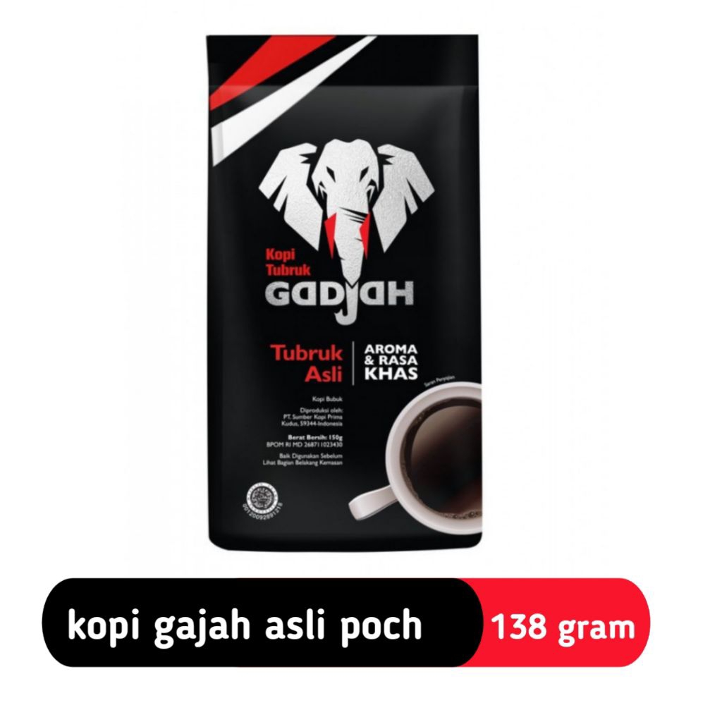 Kopi Tubruk Gajah 150g - Kopi Bubuk Tubruk Asli, Sertifikasi Halal, Desain Kemasan Unik