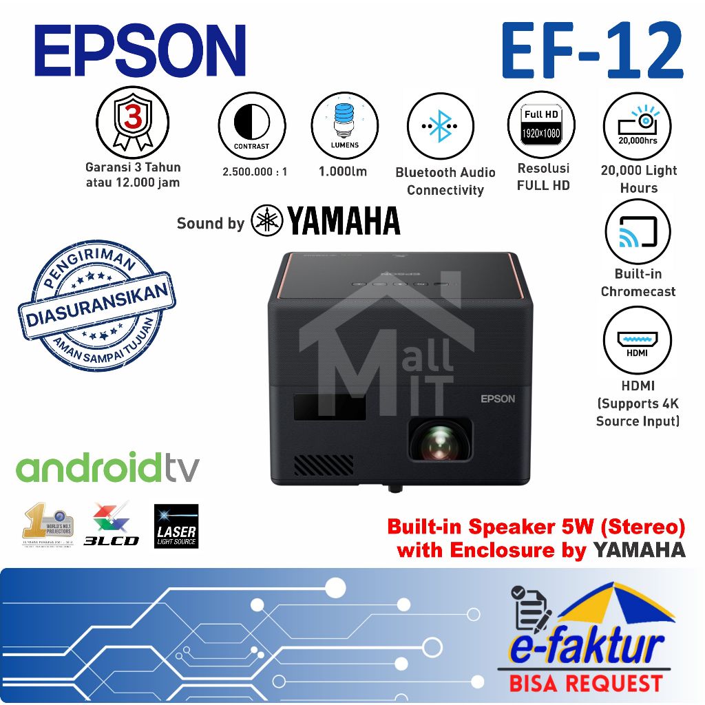 MALLIT EPSON Proyektor EPSON Mini  EF-12 EF12  EF 12 Full HD 1.000 Lumens Laser Projection TV Medan
