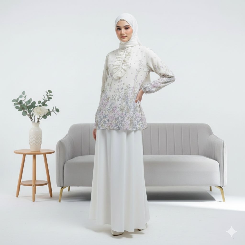 (pre-order) atasan wanita ceruti  | Blouse wanita motif bunga-bunga kecil