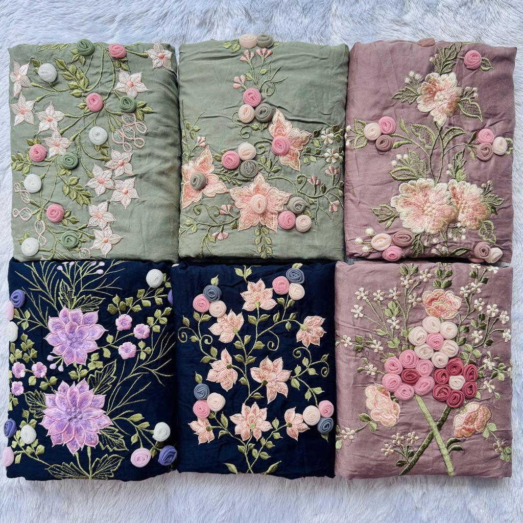 MUKENA BORDIR TILE TERUSAN LAJURAN DEWASA RAYON Sage