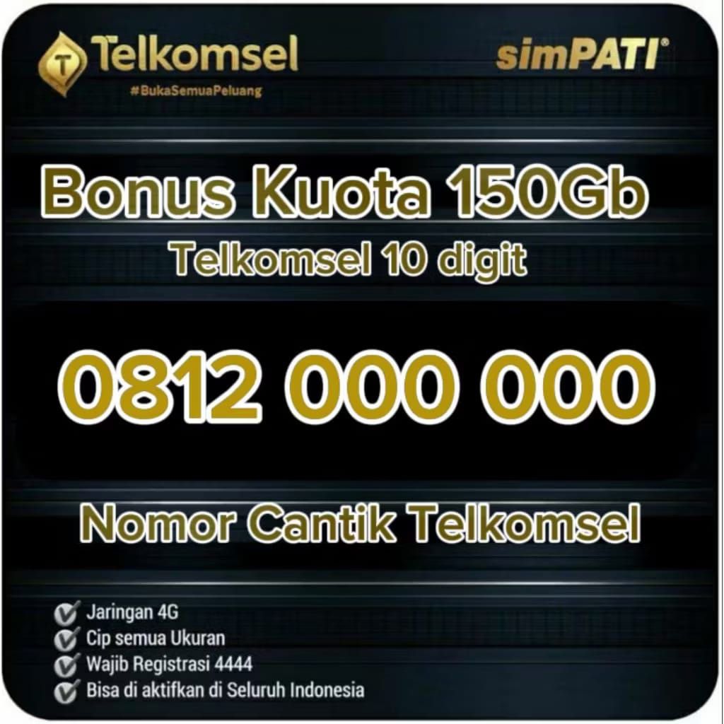 Promo Kartu Perdana Telkomsel 10Digit Bonus Kuota 150GB Support Jaringan 4G