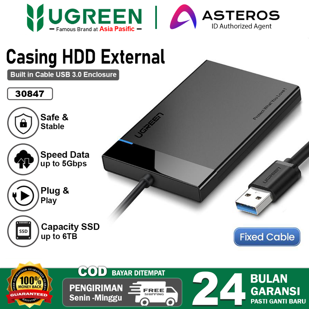 UGREEN Casing Hardisk Eksternal Case 2.5" USB 3.0 UGREEN Enclosure HDD 6TB
