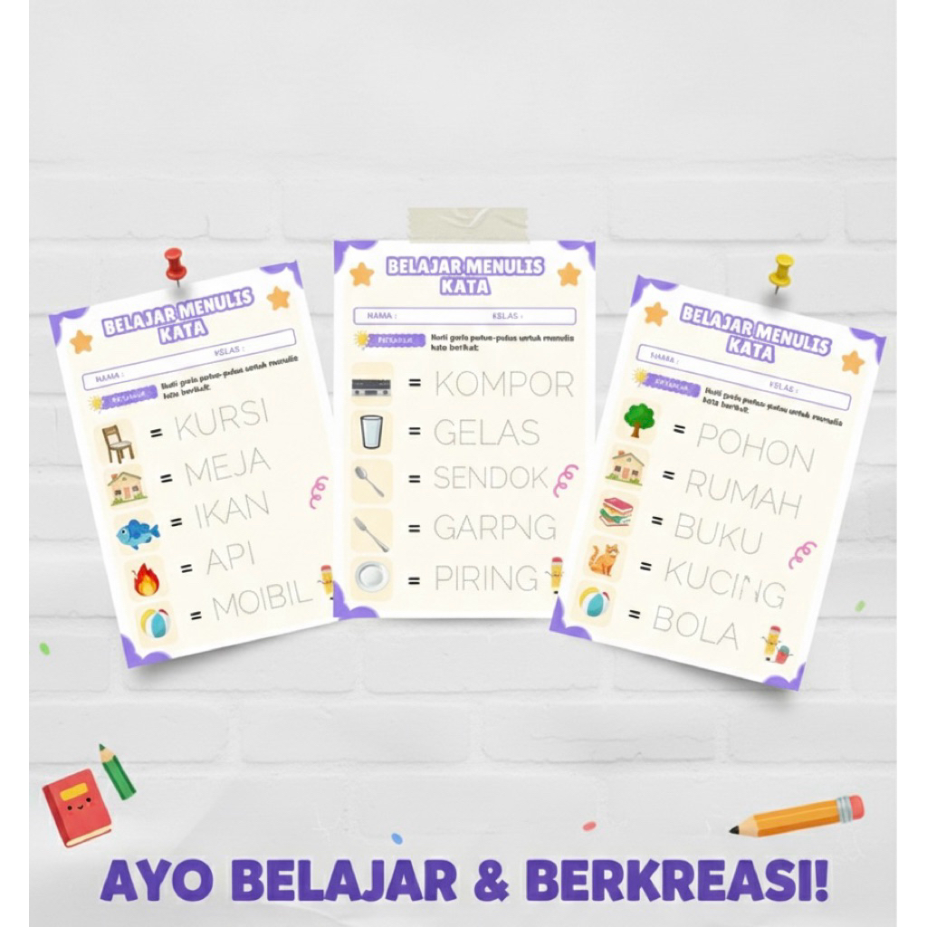 Belajar menulis lembar kerja anak TK/paud