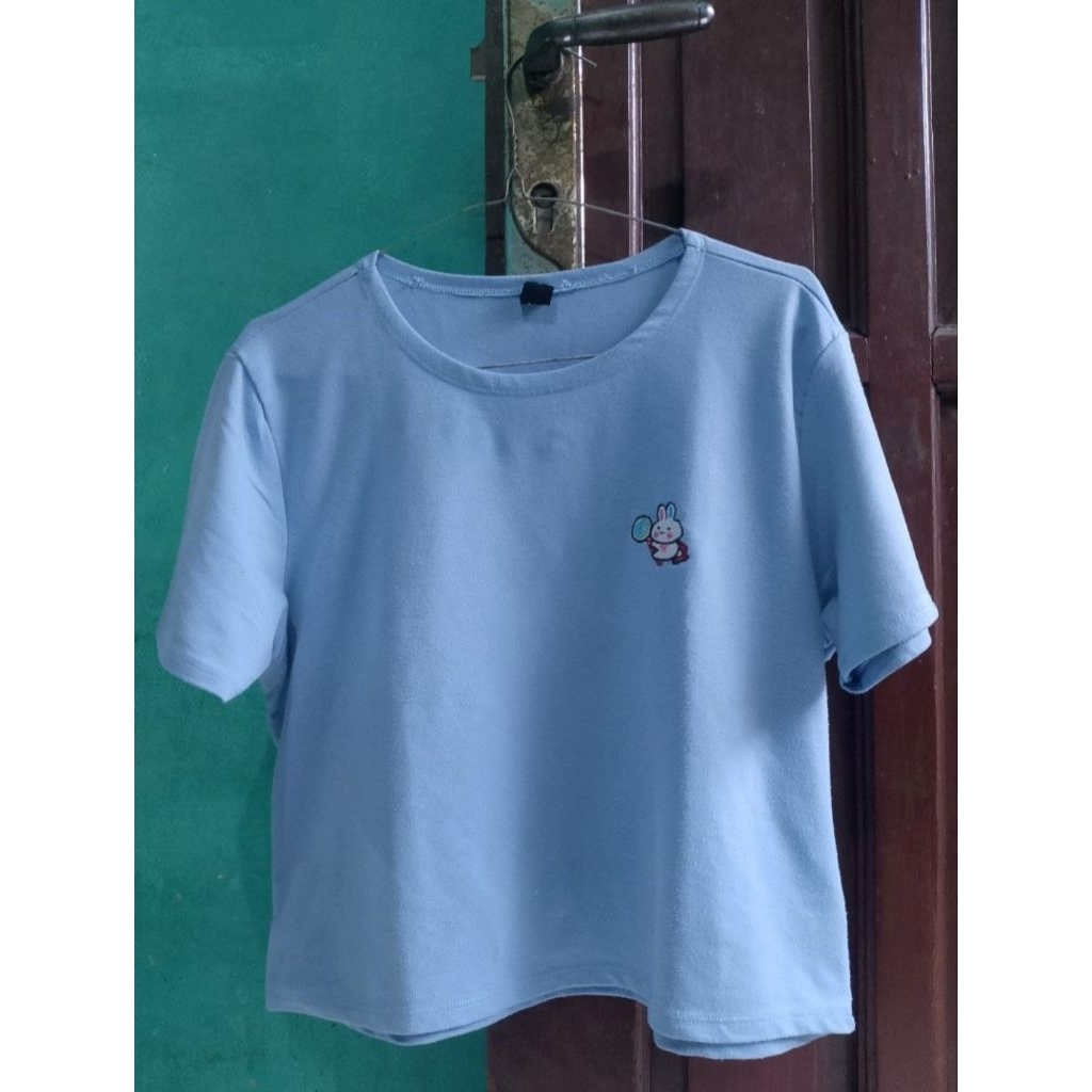Atasan/kaos crop wanita biru muda