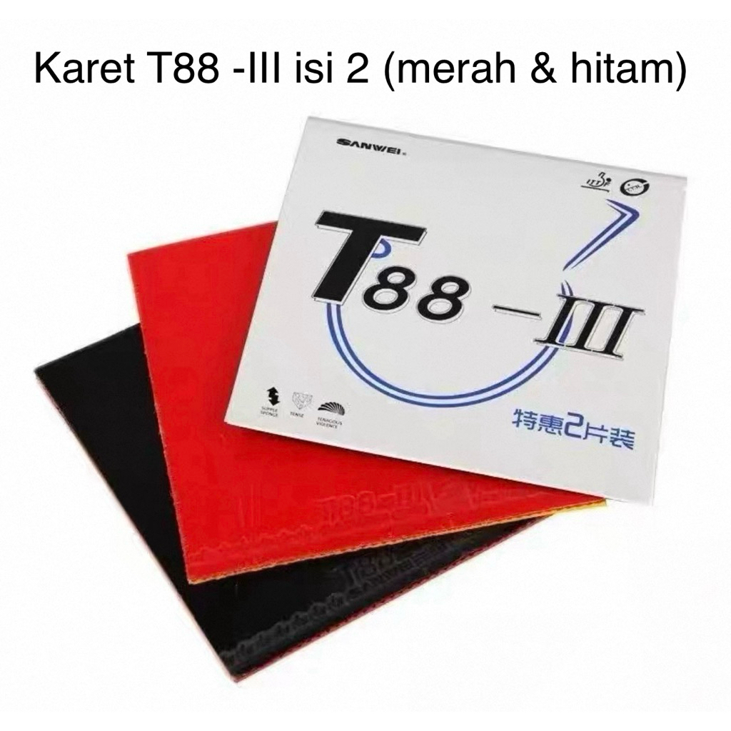 Isi 2 Sanwei T88 - III / Karet Bet Bat Tenis Meja Pingpong Sanwei T88 III Sepasang Hitam Merah