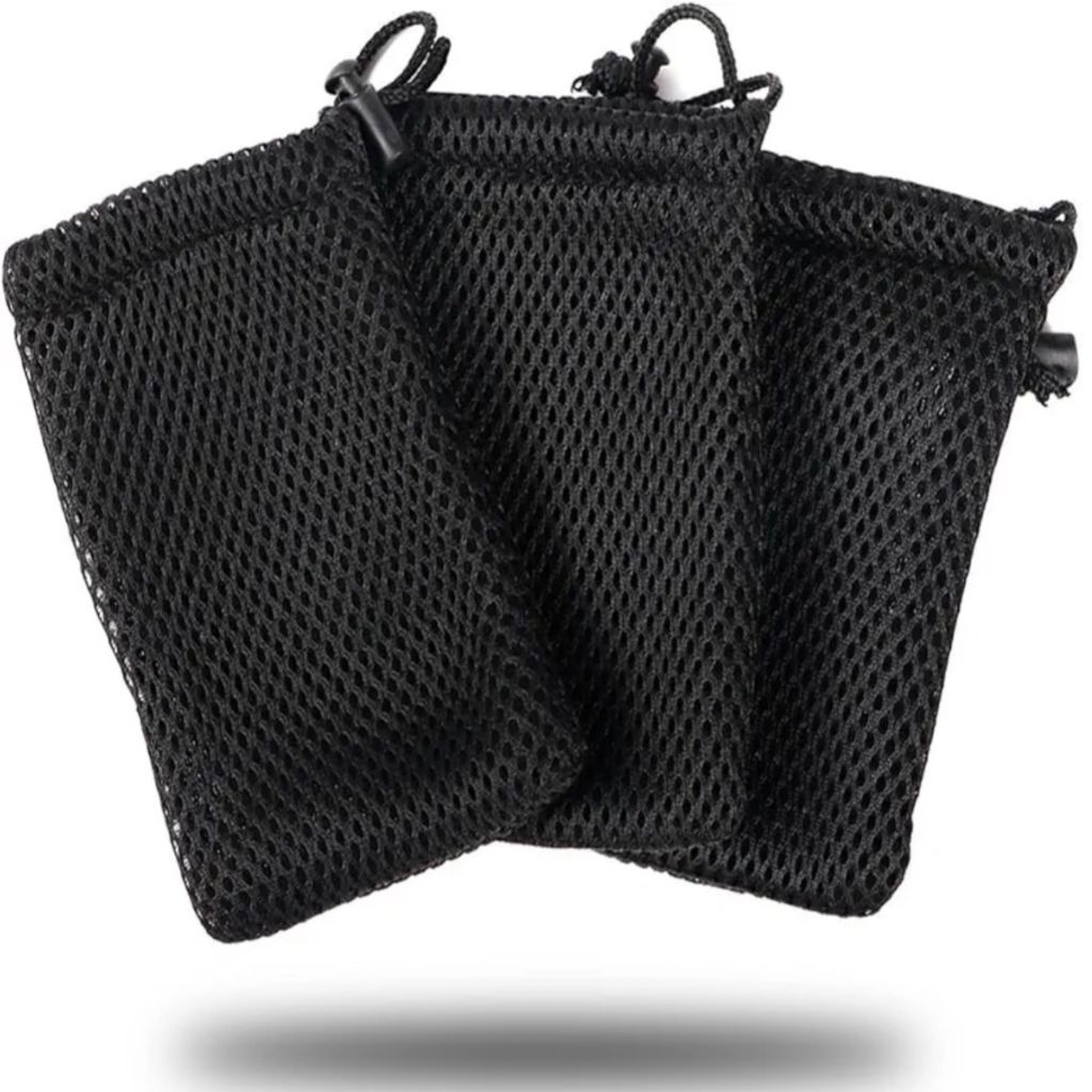 pouch serut bahan mesh warna hitam produk digital , makeup, hadiah