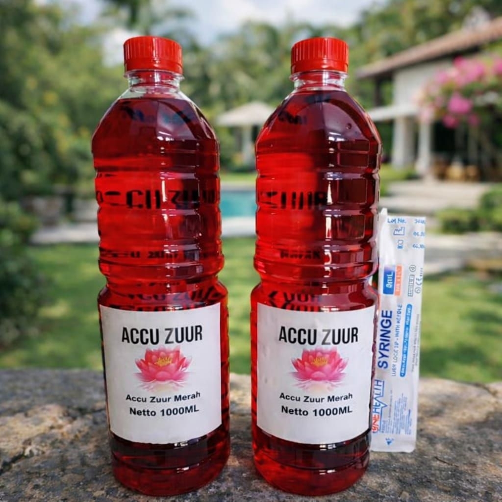 Air Aki Zuur Merah 1 Liter Bonus Suntikan | Untuk Aki Kering & Basah