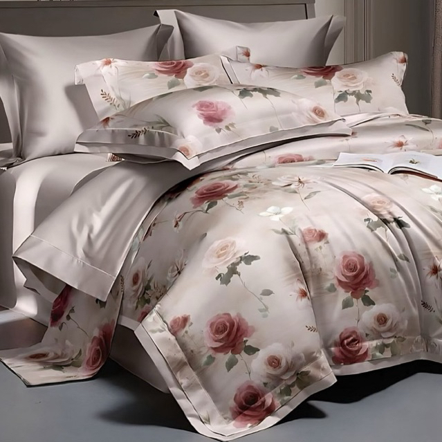 BIOSIBEDDING SPREI BEDCOVER SUTRA ORGANIK 100s MOTIF BUNGA HIJAU MINT CUSTOM SIZE - SPREI KING QUEEN