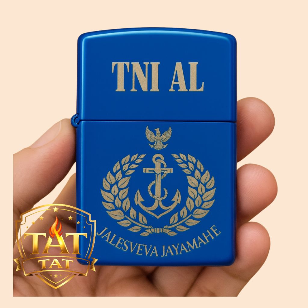 Korek Api Zippo Desain TNI AL Biru Glossy Premium Edition