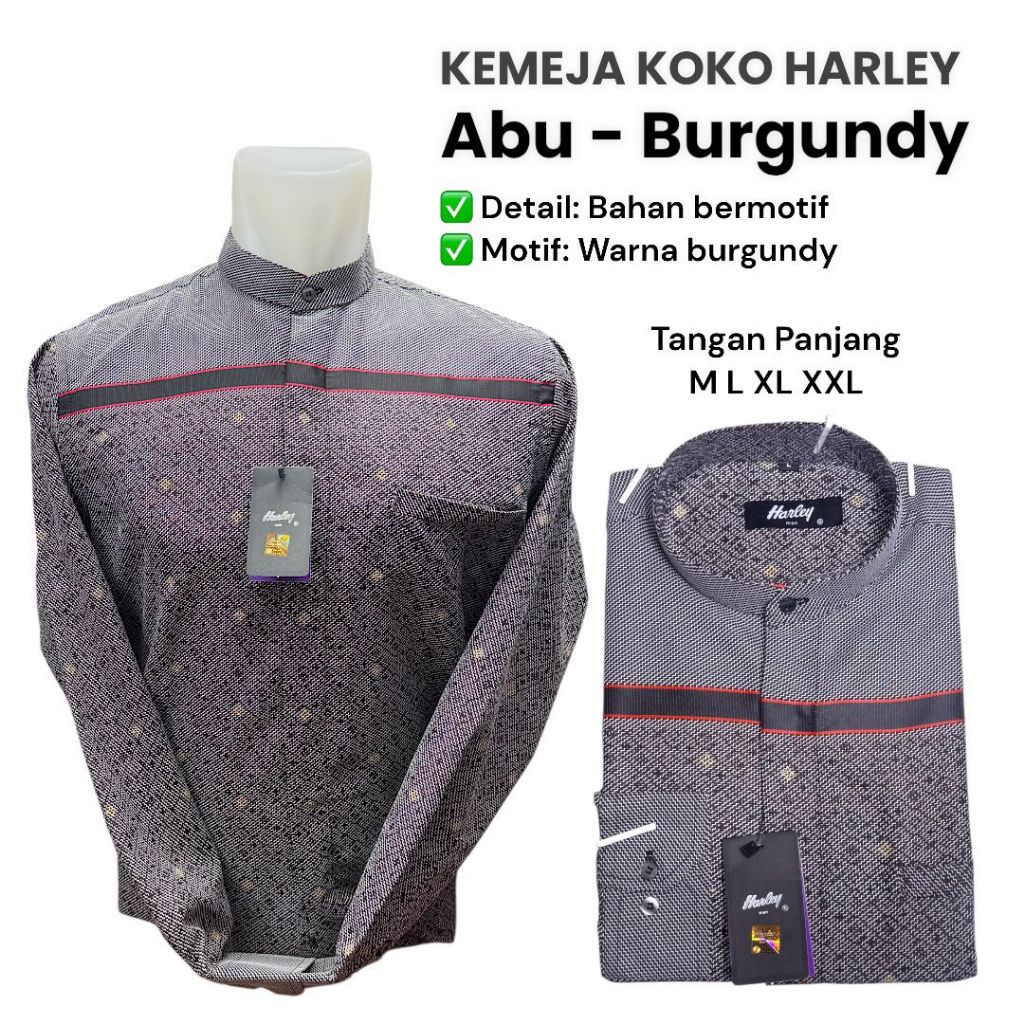 kemeja Koko kemko Harley lengan panjang warna abu original terbaru baju muslim terbaru