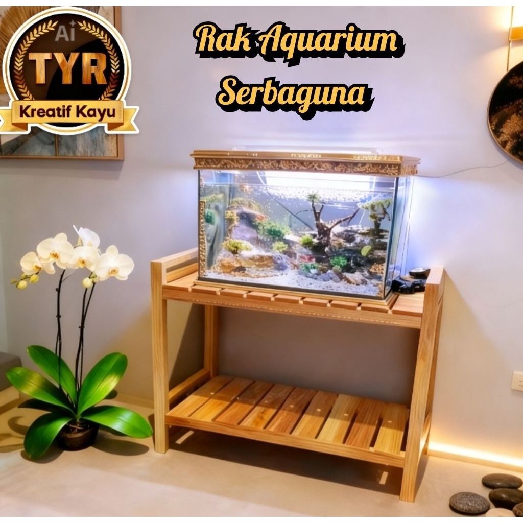 Rak Aquarium | Rak Meja Kayu Penyimpanan Serbaguna P60cm L30cm T50cm