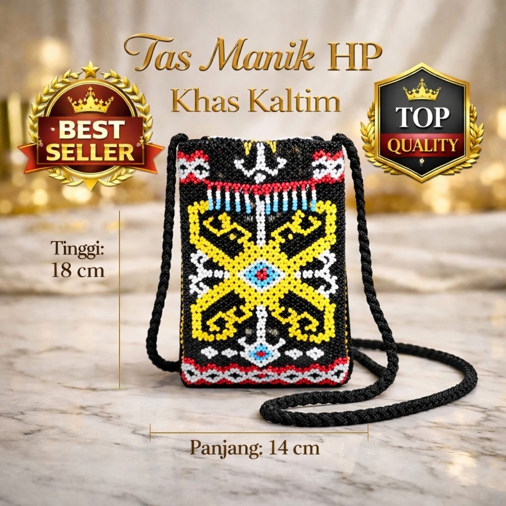 Tas Manik HP Etnik Kalimantan Timur Handmade | Tas Selempang Manik Dayak | Dompet HP Wanita