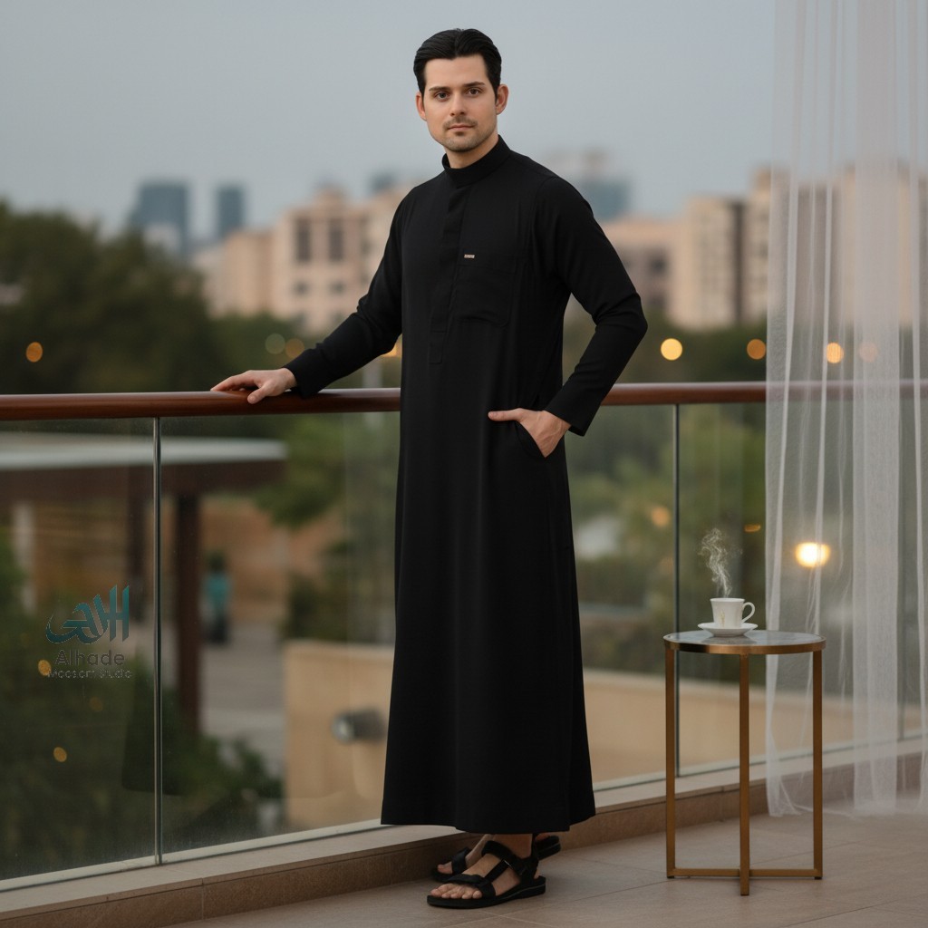 Alhade moeslem studio - Jubah pria slimfit premium zipper thobe gamis pria bahan anti uv dan stretch