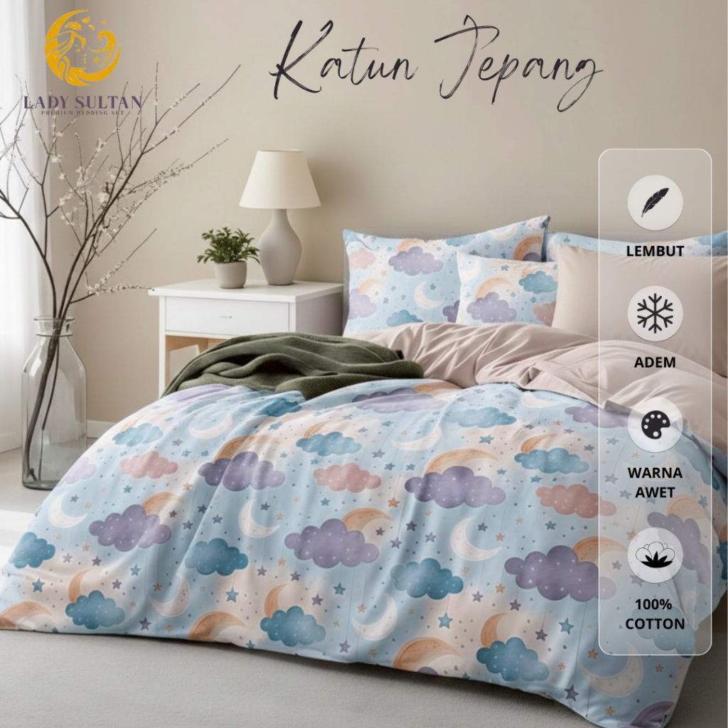 Lady Sultan Bedcover Set Katun Jepang Motif Anak Gajah, Awan, Unicorn & Kartun