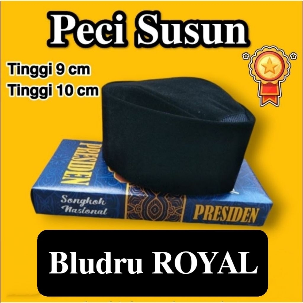 Peci Songkok Kopiah Hitam Susun Bludru Royal polos Ac Pria Dewasa Anak Laki-laki Tinggi 9 cm 10 cm