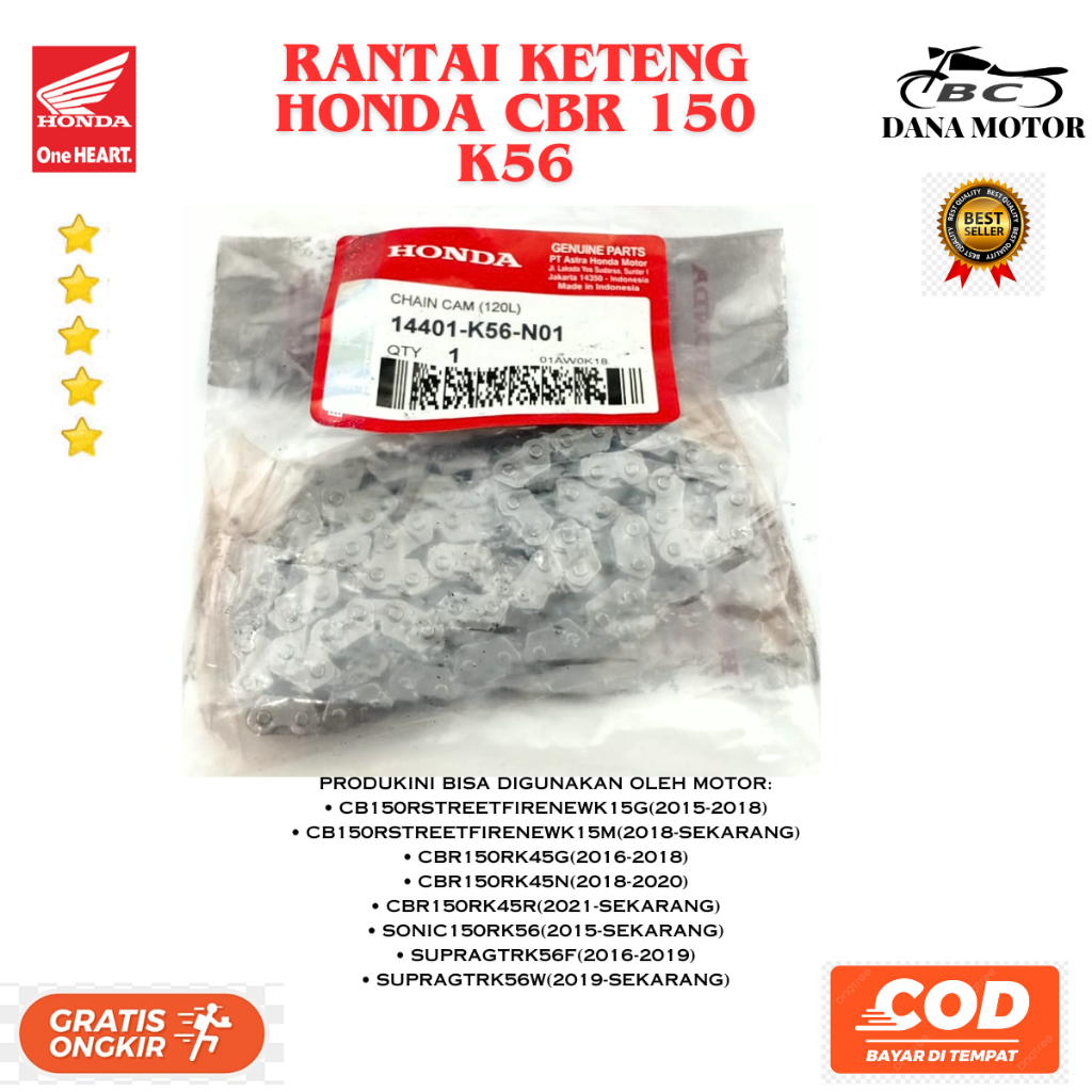 Rantai keteng CBR 150 Ori / Kamprat CB 150R / Rantai Mesin Honda Sonic Original Premium - K56