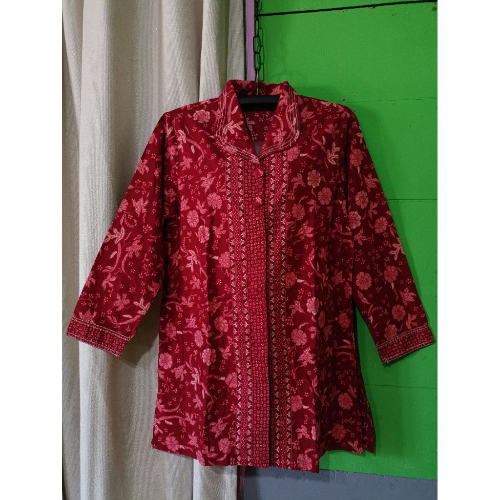PL Atasan Tunik Batik Wanita | Batik Maroon deep | Batik Tunik Kerja | Batik Formal Wanita Hijab