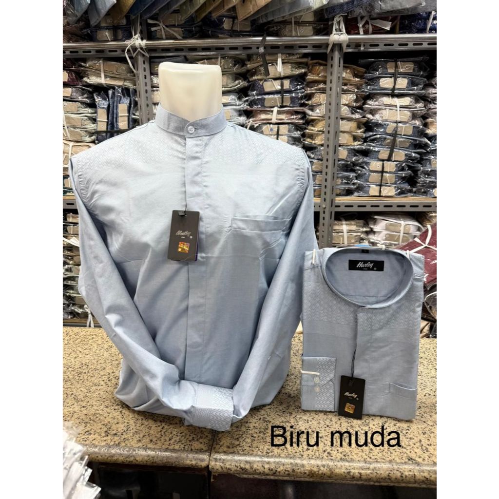 kemeja Koko kemko Harley original terbaru lengan panjang warna biru muda baju muslim terbaru