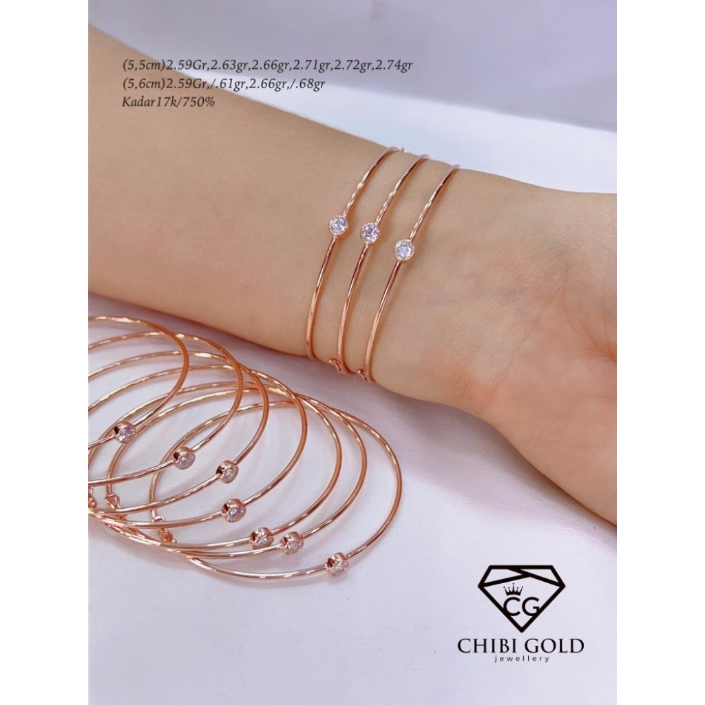 CHIBI GOLD JAWELLERY - Gelang bangle mata satu emas 750 kadar 17k - chibigold