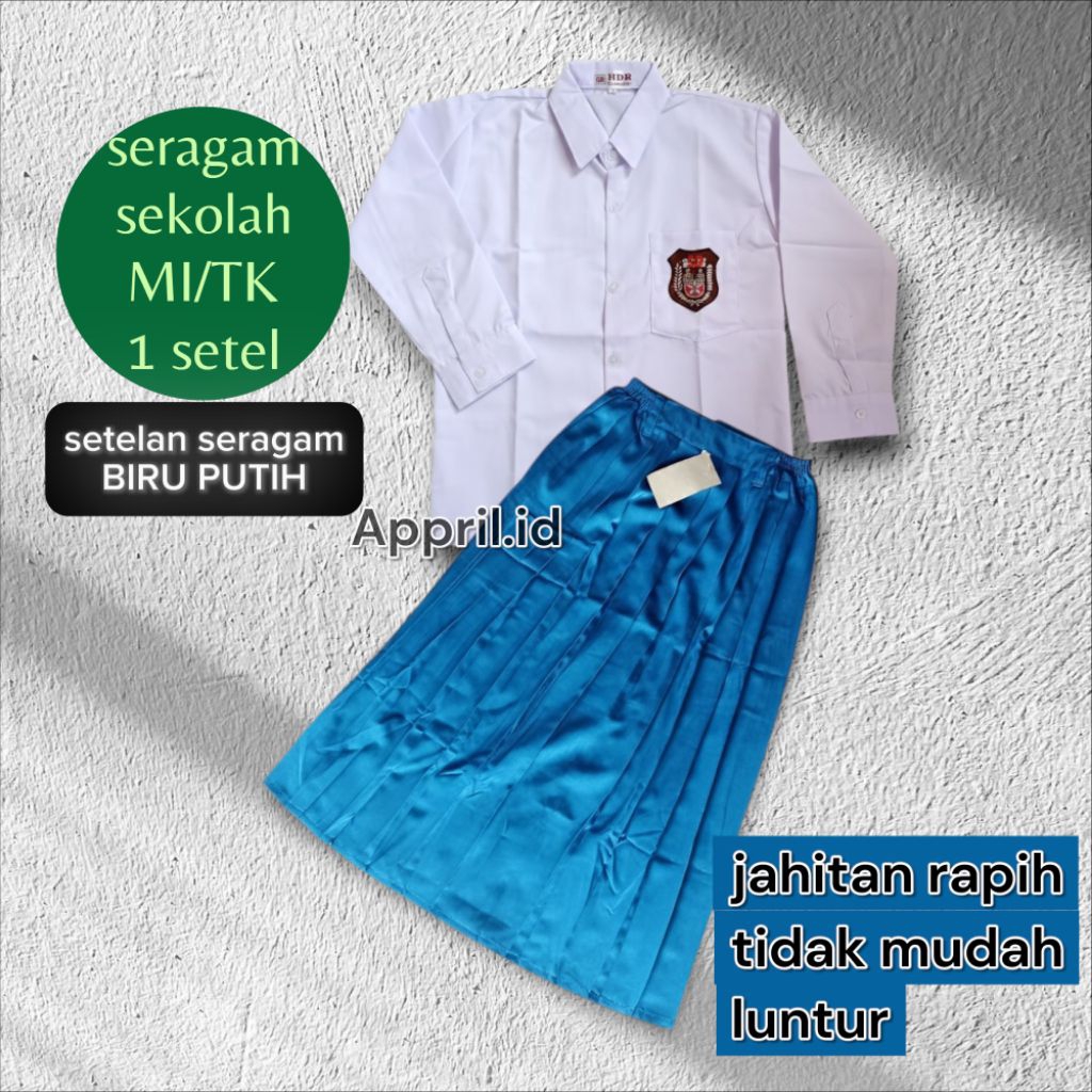 SETELAN ROK/MAXI BIRU BENHUR PUTIH ANAK PEREMPUAN/SERAGAM SEKOLAH MI/SD/TK