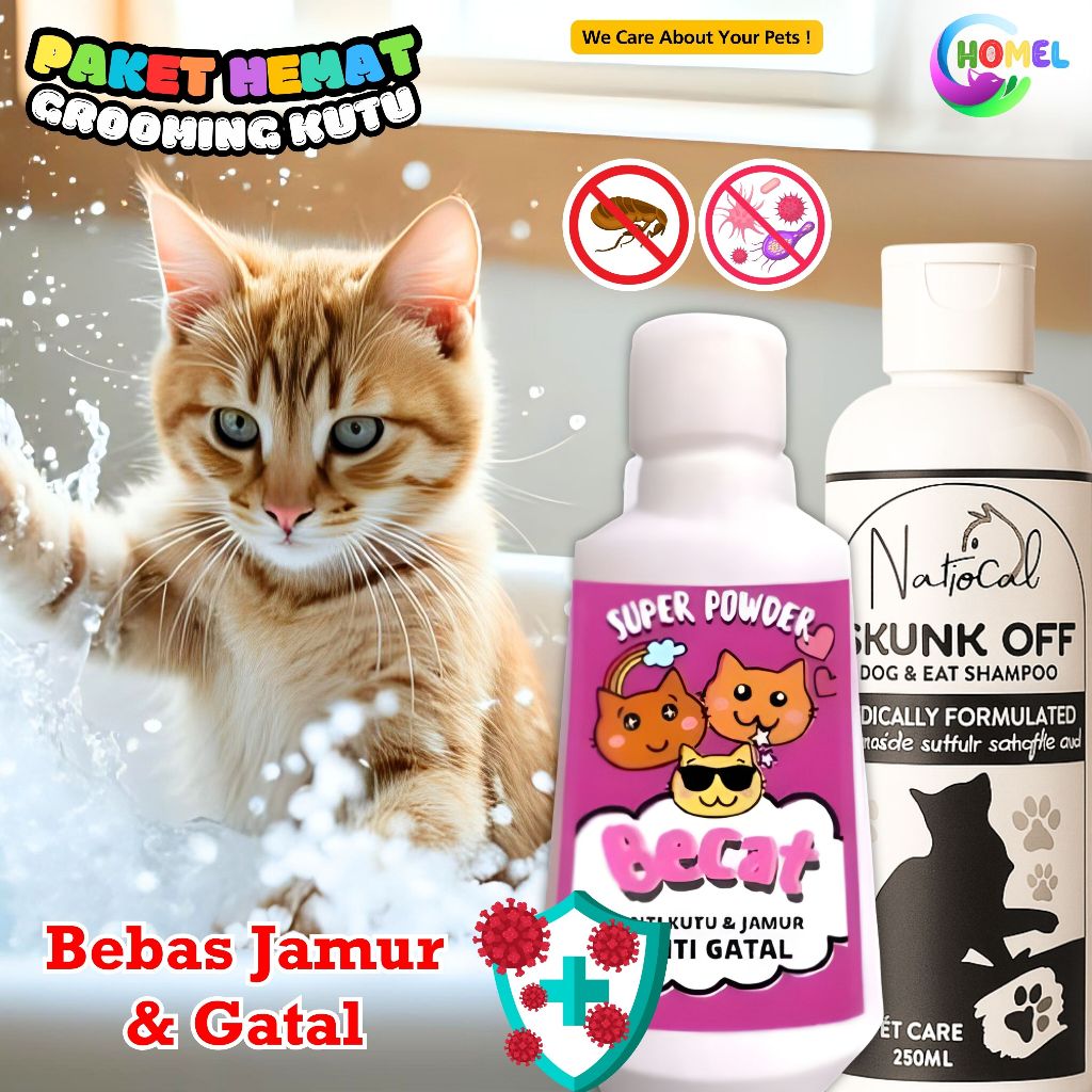 Paket Hemat Bedak Kutu + Shampo Kutu Miconazole Skunk Off Becat Ampuh CHOMEL