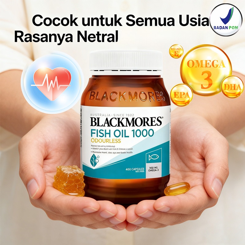 Original Blackmores Fish Oil 1000mg 400kaps Minyak Ikan Omega 3 Untuk Anak & Dewasa, Suplemen Sehat